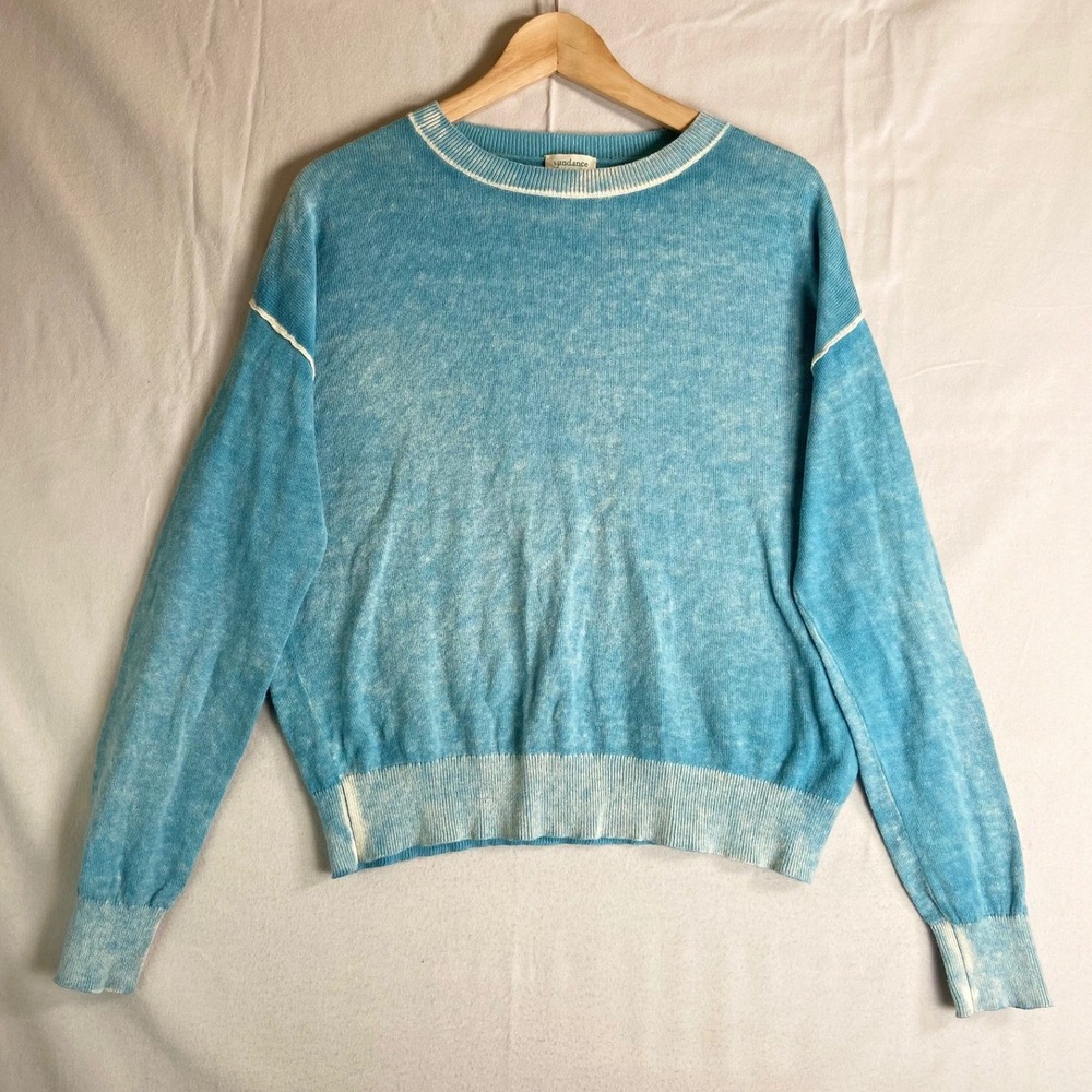 Sundance Women Crewneck Knit Sweater XS Acid Washed Boho Contrast Stitch